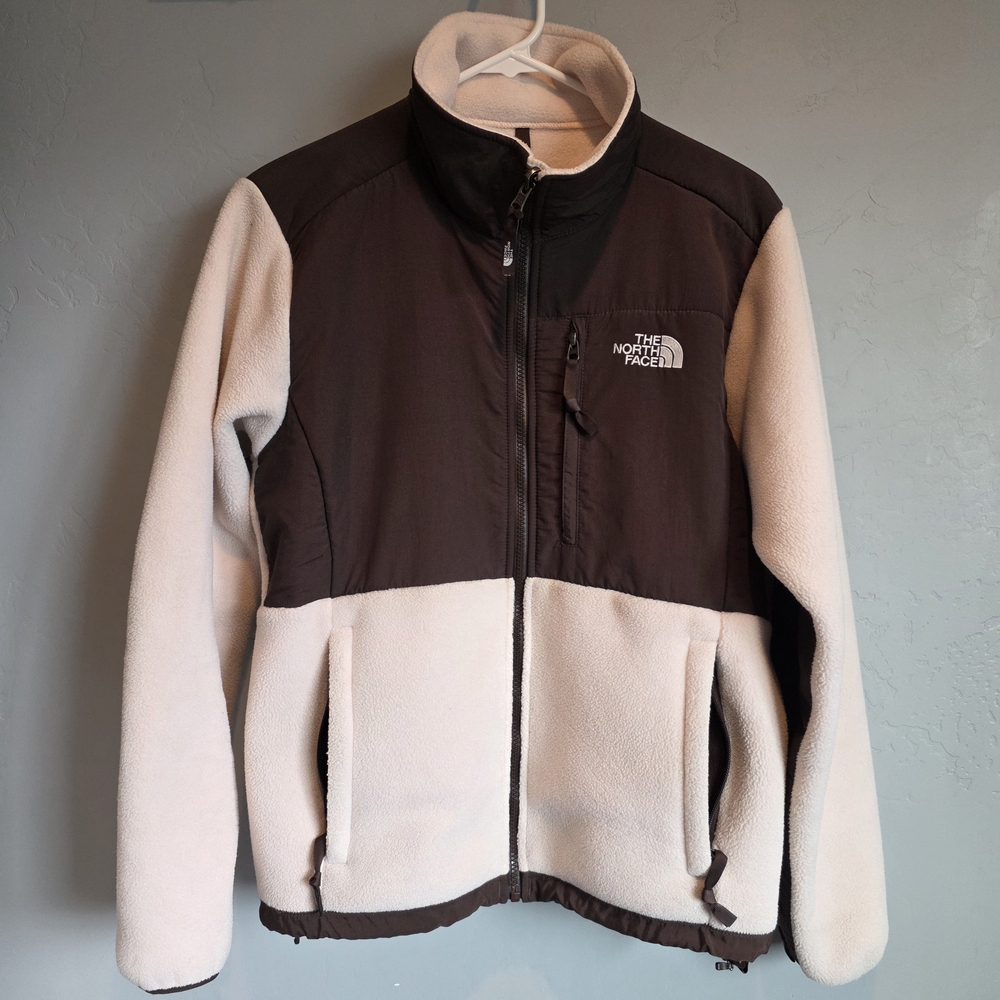 North Face Brown and Light Pink Denali Polartec Full Zip Fleece Jacket, Womens M